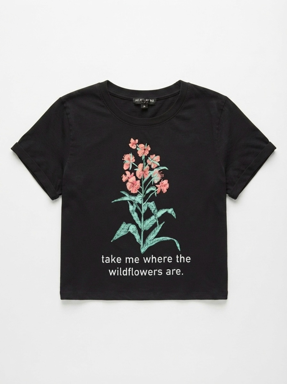 Black Tee with Pink Floral Graphic